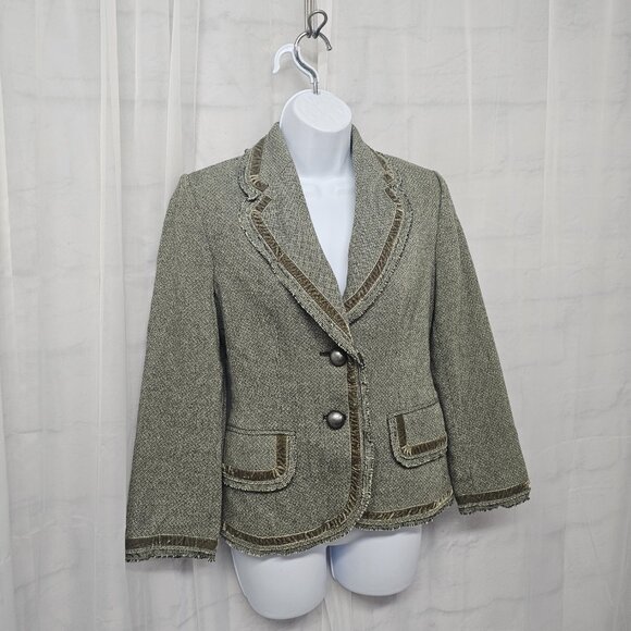 Vintage Banana Republic Blazer Y2K Green Twee Velvet Office Wool 4 - Picture 4 of 11